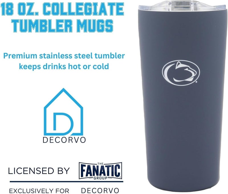 Decorvo Officially Licensed Collegiate Stainless Steel Tumbler - Double Walled Insulated Travel Tumbler with Slide Lid - 18 oz (Penn St Logo - Navy) - Image 2